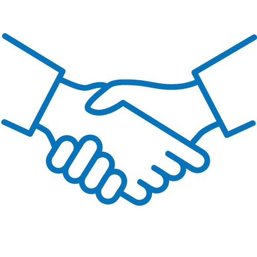 An icon of two businesspeople shaking hands.
